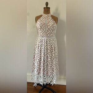 Halter Lace Midi Dress in Ivory with Nude Lining